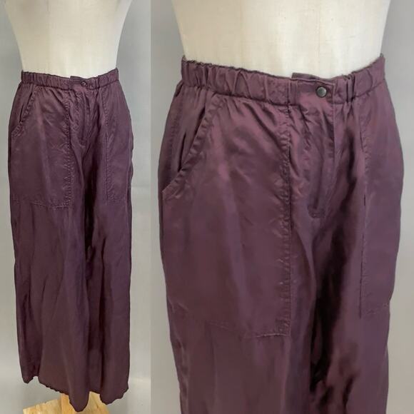 Babette SF satin burgundy wide leg ankle pant size Small Rayon elastic waist - Picture 13 of 16